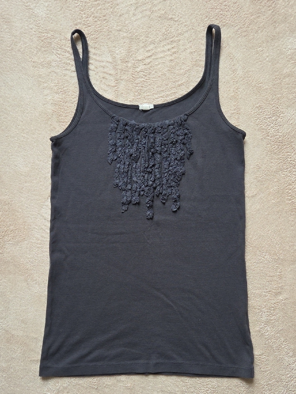 J. Crew Ruffle Trim Scoop Tank Top Cotton Charcoal Gray Medium Style 18073